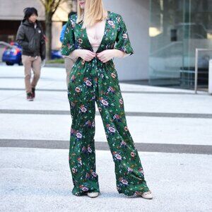 Shein Floral Green Jumpsuit with Palazzo Pants - Size M